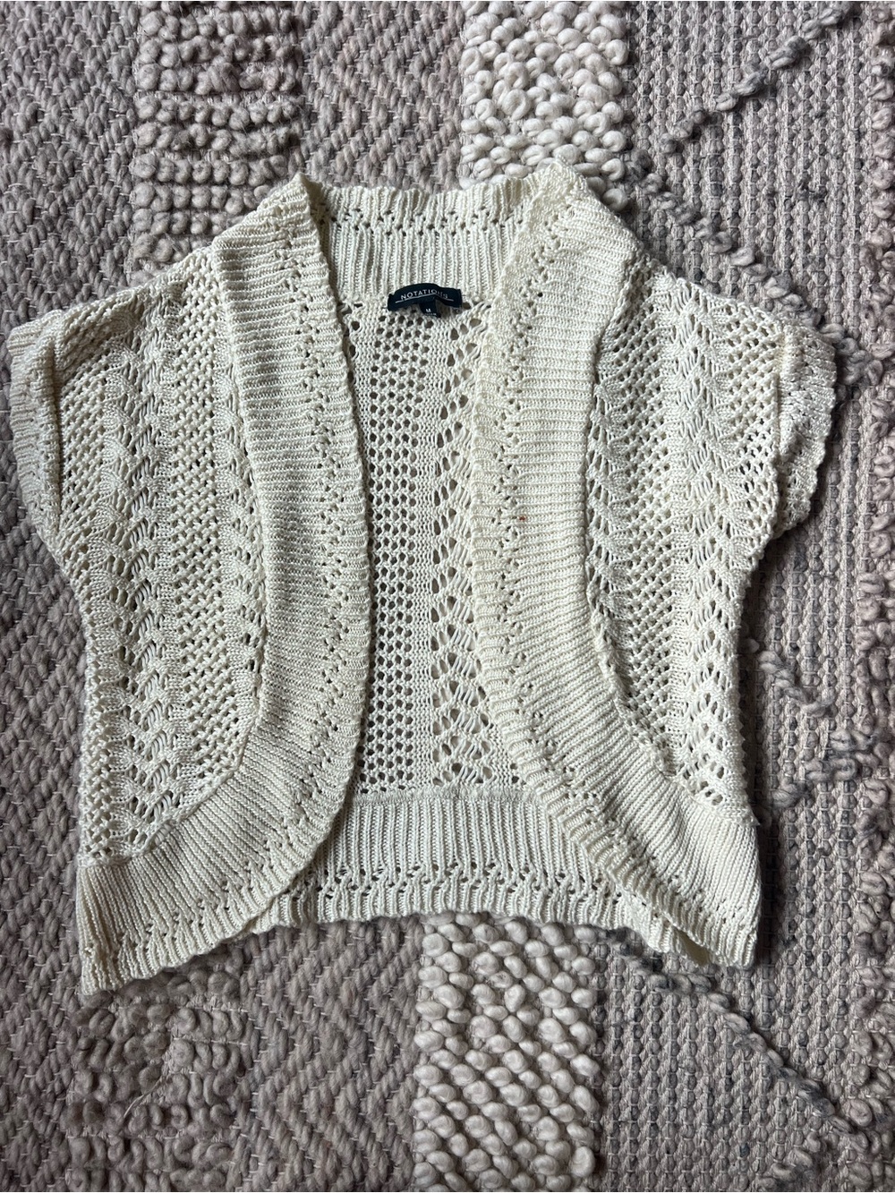 Notations Cream Open-Knit Short Sleeve Shrug